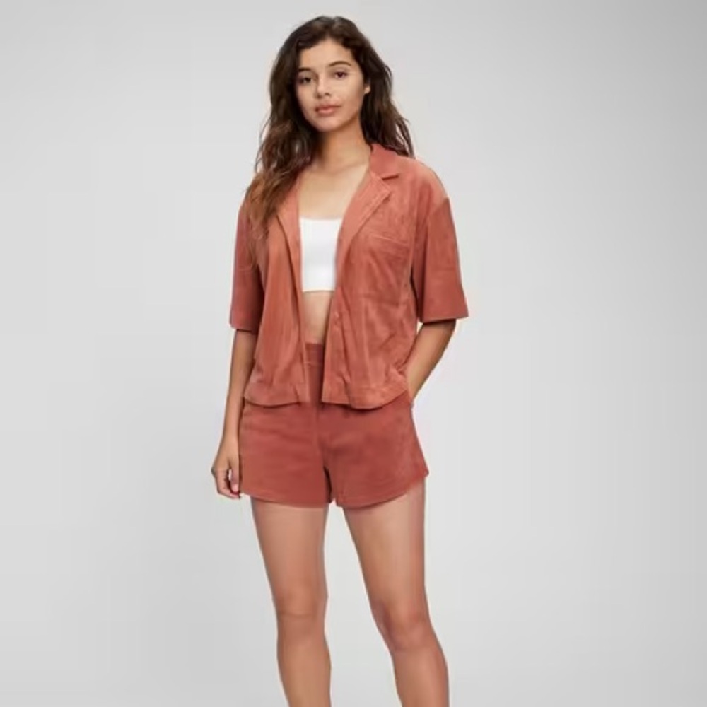GAP Towel Terry Vacay Set with Buttondown Top and Shorts Cedar Wood Size Large